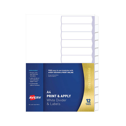 Avery Indexmaker Dividers Punched A4 - 12 Tab