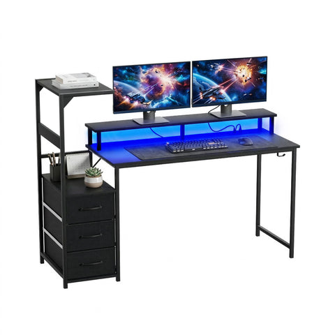 Artiss 145cm L Shaped Gaming Desk Computer Desk with LED Lights & Power Outlets