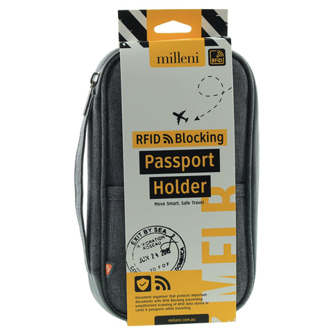 Milleni Travel RFID Blocking Passport Holder w/ Numerous Compartments Grey