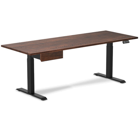 Desky Dual Softwood Standing Desk With Drawer 200cm American Rustic Pine Desktop and Matte Black Frame