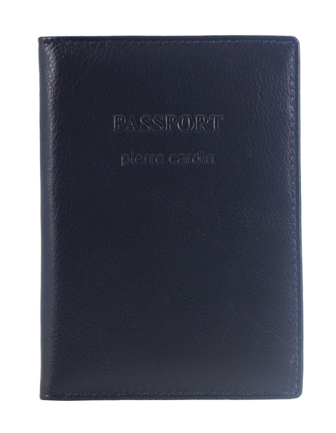 Pierre Cardin Leather Passport Holder/Cover Protected RFID Wallet Navy