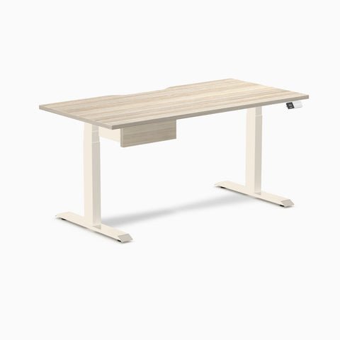 Desky Dual Scalloped Melamine Standing Desk With Drawer - Classic Oak / 1500x750mm / Wheat