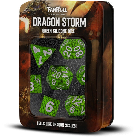 Fanroll By Metallic Dice Games MDG Silicone 16mm Poly Dice Set - Dragon Storm Silicone Green Dragon Scales
