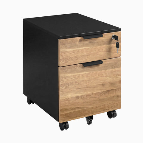 Desky Minimal Filing Cabinet - Black / White Oak Hardwood