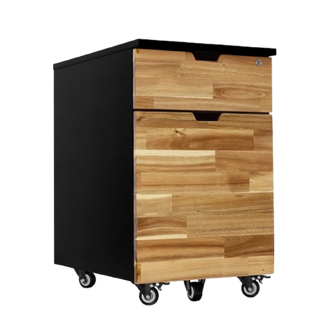 Desky Minimal Wooden Filing Cabinet - Black / Acacia Hardwood