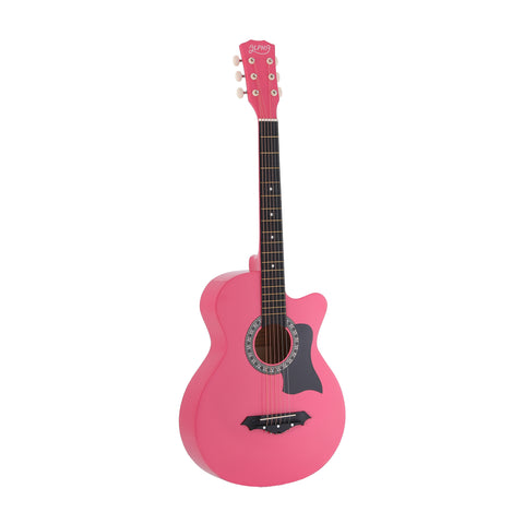 Alpha 38" Acoustic Guitar Folk Cutaway Steel String Pink With Carry Bag