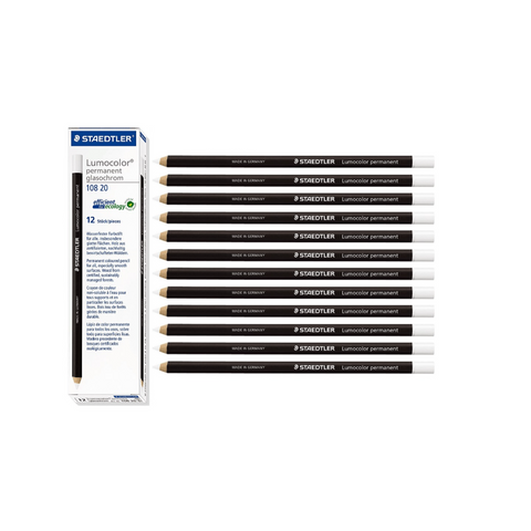 Staedtler 108 Lumocolor Permanent Glasochrom Pencils (White) [Box 12]