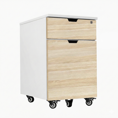 Desky Minimal Wooden Filing Cabinet - White / Classic Oak Melamine
