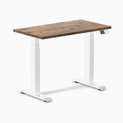 Desky Dual Mini Hardwood Sit Stand Desk 90cm Natural Walnut Desktop and White Frame