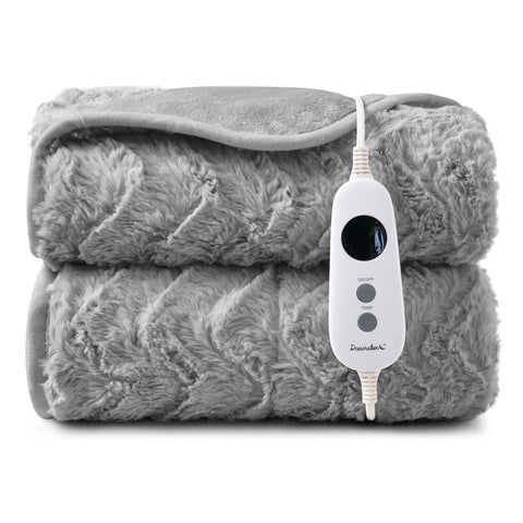 Dreamaker 500gsm Faux Fur Electric Heated Throw Blanket [180x200cm] (Silver)