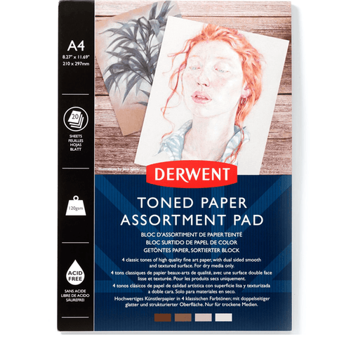 Derwent Mixed Toned Paper Pad 120gsm 4 Mid Tone Colours 20 Sheets A4