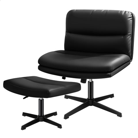 ALFORDSON Office Chair Computer Cross-legged Seat Work Ottoman PU Leather (Black)