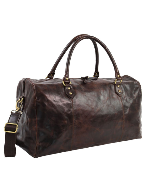 Pierre Cardin Smooth Leather Overnight Travel Luggage Bag 56x30cm Chocolate