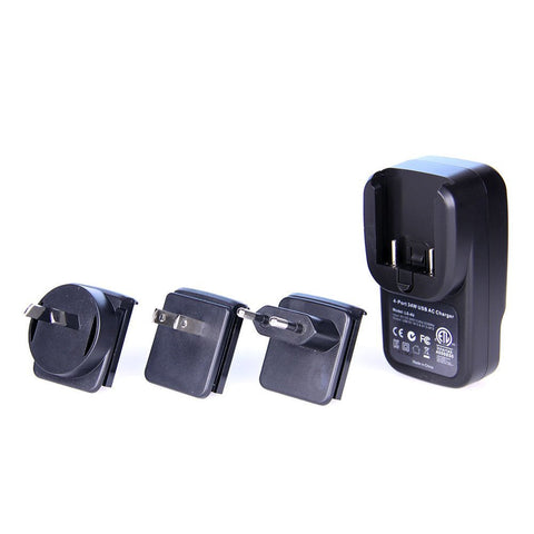Laser 4-Port USB Travel Charger with Global Adapters (Black)