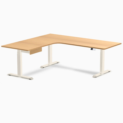 Desky L-Shape Melamine Standing Desk With Drawer 200cm - Left Return Select Beech Top and Wheat Leg