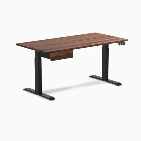 Desky Dual Hardwood Standing Desk With Drawer 150cm Walnut Desktop and Matte Black Frame