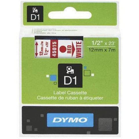 Dymo 45015 D1 Labelling Tape 12mmx7m (Red On White)