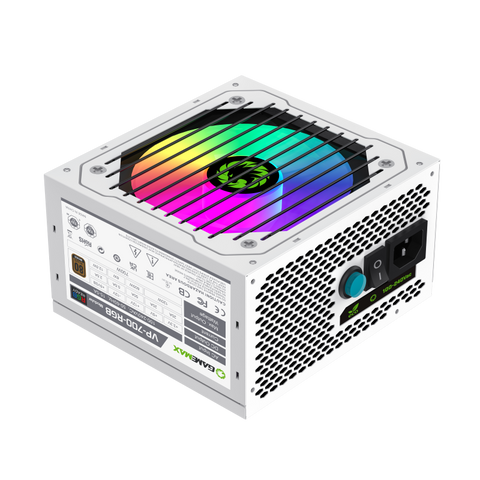 GameMax 700W White Power Supply - VP-700-RGB-M Semi-Modular PSU, 80 Plus Bronze, 120mm RGB Fan, Aura Sync Support, High Performance Gaming PSU