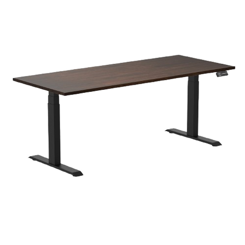 Desky Dual Rubberwood Sit Stand Desk 180cm Dark Walnut Desktop and Matte Black Frame