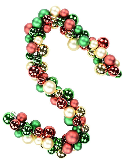 Christmas Warehouse - GARL1523 1.4m Red Green & Gold Metallic & Matte Large Display Bauble Cluster Garland Red, Green & Gold