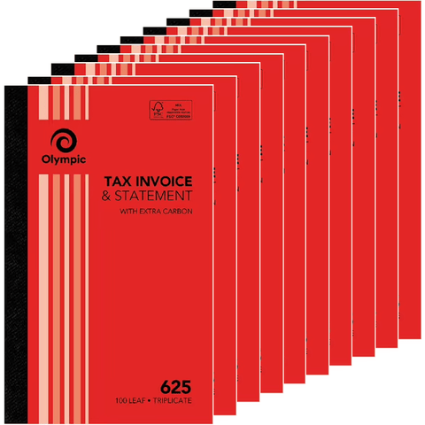 Olympic 10 Pack 625 Triplicate Tax Invoice & Statement Book 100 Leaf Bulk