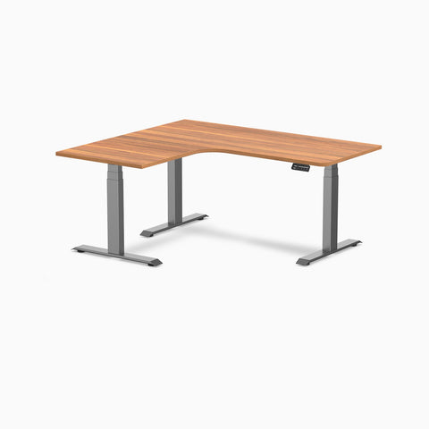 Desky L-Shape Melamine Sit Stand Desk 160cm - Left Return Prime Oak Top and Space Grey Leg