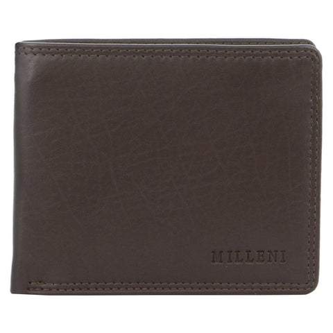 Milleni Men's Leather RFID Protected Card/Cash Flat Wallet 10cm Brown