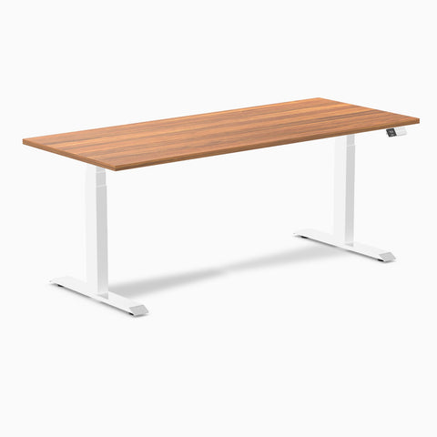 Desky Dual Melamine Sit Stand Desk 180cm Prime Oak Desktop and White Frame