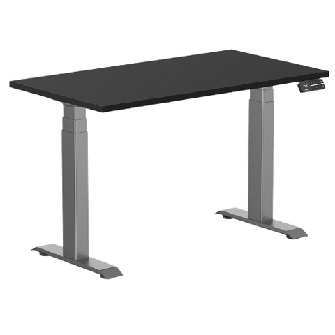 Desky Dual Mini Sit Stand Desk 1100 x 600 Black Desktop and Space Grey Frame
