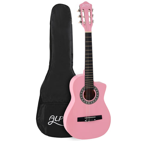 Alpha 34" Classical Guitar Wooden Body Nylon String Beginner Kids Gift (Pink)