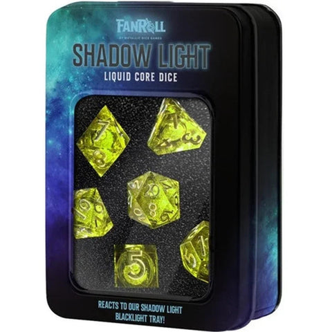 FanRoll by Metallic Dice Games MDG Shadow Light UV Reactive Elixir Liquid Core Dice Set Accessories