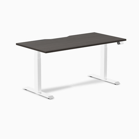 Desky Dual Scalloped Melamine Sit Stand Desk - Burnished Wood / 1500x750mm / White