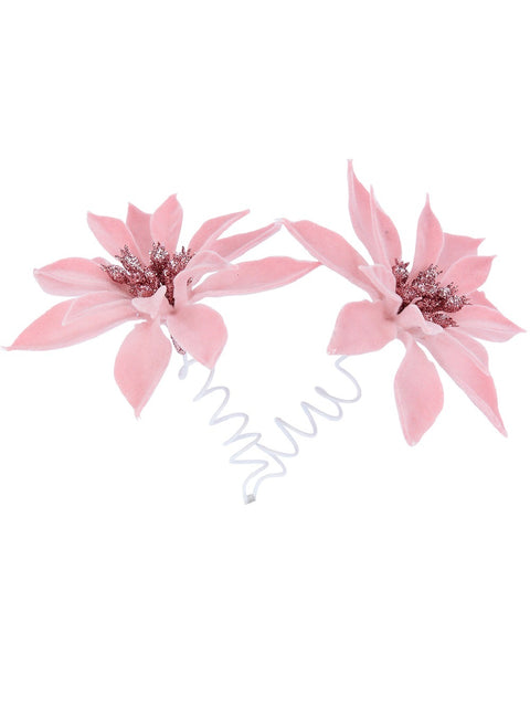 Christmas Warehouse - PICK2305 Dual Pink Mini Poinsettia Christmas Tree Clip Pick | 15cm Pink