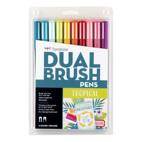 Tombow Dual Brush Pen Marker Drawing/Sketching Set (Tropical) [10-Pieces]