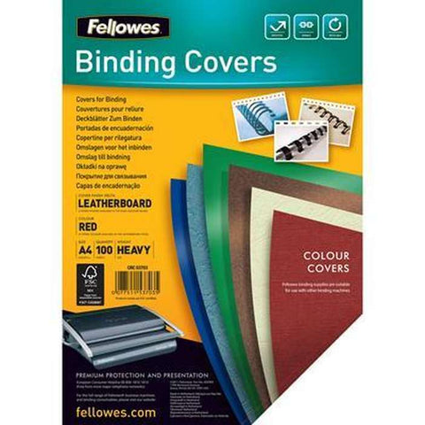 Fellowes Pack 100 Binding Cover Leathergrain A4 230GSM (Red)