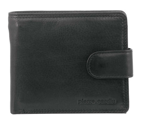 Pierre Cardin Men's Rustic Leather Bi-Fold RFID Protected Wallet Black