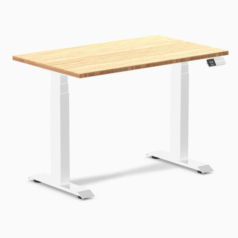 Desky Dual Mini Bamboo Sit Stand Desk 100cm (Bamboo Desktop/White Frame)