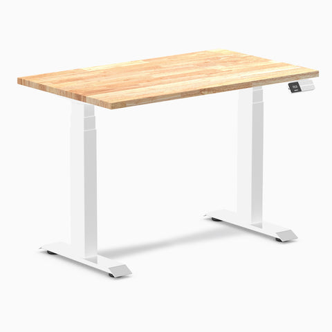 Desky Dual Mini Rubberwood Sit Stand Desk 100cm Natural Desktop and White Frame