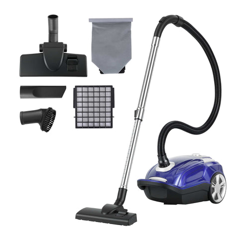 DEVANTI Bagged Vacuum Cleaner Powerful Suction for Carpet Wood Tile Floor (Blue)