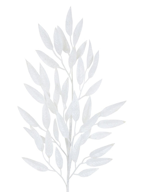 White With Silver Glitter Gum Leaf Look Spray Long Christmas Stem | 76cmWhite with Silver & Iridescent