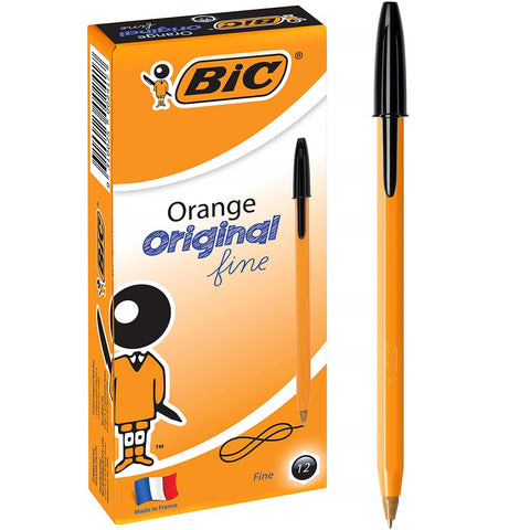 Bic Original Orange Ballpoint Pens Fine Black Box 12