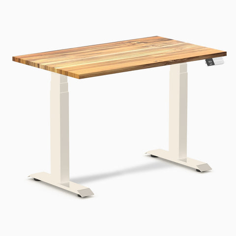 Desky Dual Mini Hardwood Sit Stand Desk 100cm Teak Desktop and Wheat Frame