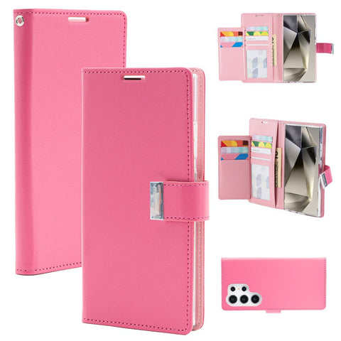 Goospery Rich Diary for Galaxy S24 Ultra - Hot Pink
