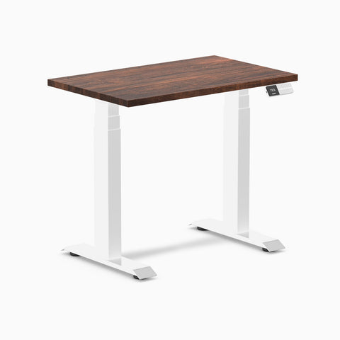 Desky Dual Mini Softwood Sit Stand Desk 80cm American Rustic Pine Desktop and White Frame
