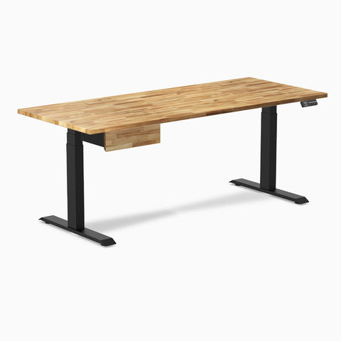 Desky Dual Hardwood Standing Desk With Drawer 180cm Acacia Desktop and Matte Black Frame