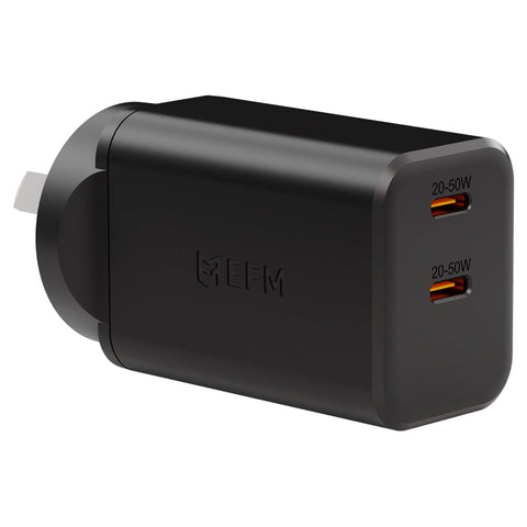 EFM ECO 50W Dual Port GaN Wall Charger with Power Delivery and PPS (Black)