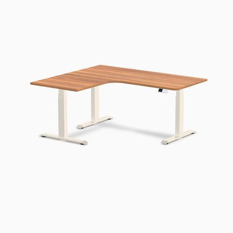 Desky L-Shape Melamine Sit Stand Desk 160cm - Left Return Prime Oak Top and Matte Black Leg