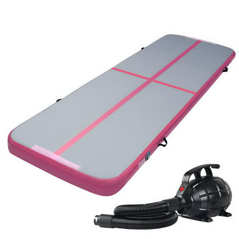 Everfit 3M Air Track Gymnastics Tumbling Exercise Yoga Mat with Pump Inflatable (Pink and Grey)