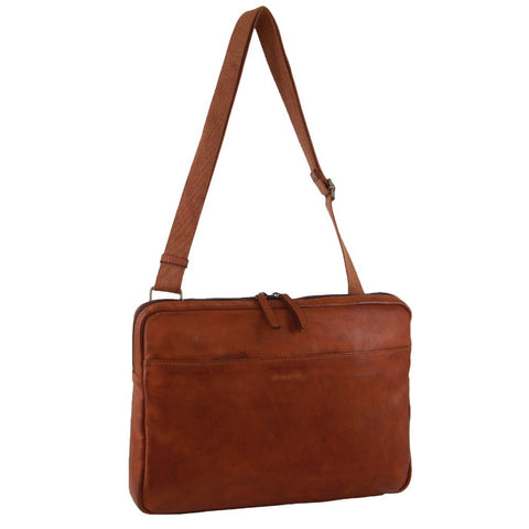 Pierre Cardin Men's Italian Leather Business Computer Shoulder Bag 37cm Cognac
