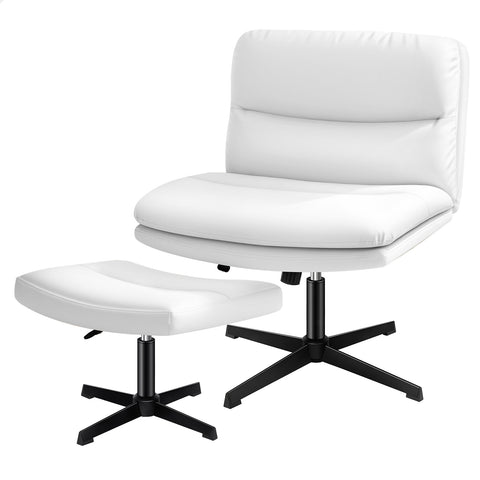 ALFORDSON Office Chair Computer Cross-legged Seat Work Ottoman PU Leather (White)